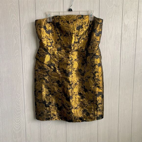 Lucca Couture Vintage Y2K Gold/Black Strapless Zip Up Back Dress Size 10 - Picture 1 of 4